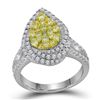 Image 1 : 1.27 CTW Canary Yellow Diamond Teardrop Cluster Bridal Ring 14KT White Gold - REF-119X9Y