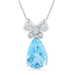 2.55 CTW Pear Created Blue Topaz Butterfly Bug Diamond Pendant 10KT White Gold - REF-16X4Y