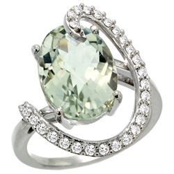 Natural 5.89 ctw Green-amethyst & Diamond Engagement Ring 14K White Gold - REF-91M4H