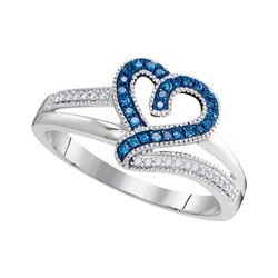 0.14 CTW Blue Color Diamond Heart Love Ring 10KT White Gold - REF-20K9W