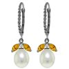 Genuine 9 ctw Citrine & Pearl Earrings Jewelry 14KT White Gold - REF-39R3P