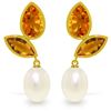 Genuine 16 ctw Pearl & Citrine Earrings Jewelry 14KT Yellow Gold - REF-42T2A