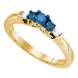 0.27 CTW Blue Color Diamond 3-stone Bridal Ring 10KT Yellow Gold - REF-24F2N