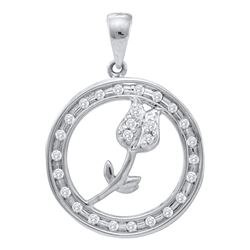 0.15 CTW Diamond Circle Rose Flower Pendant 10KT White Gold - REF-13H4M