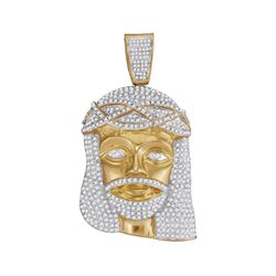 2.55 CTW Mens Diamond Jesus Head Pendant 10KT Yellow Gold - REF-142K4W