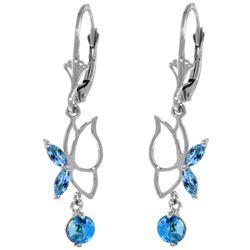 Genuine 0.80 ctw Blue Topaz Earrings Jewelry 14KT White Gold - REF-38P2H