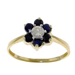 Genuine 0.50 ctw Sapphire & Diamond Ring Jewelry 14KT Yellow Gold - REF-42H2X