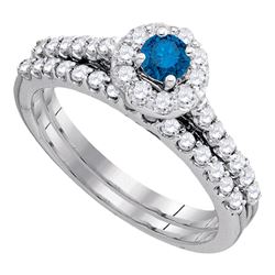 0.85 CTW Blue Color Diamond Bridal Wedding Engagement Ring 10KT White Gold - REF-52F4N