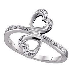 0.04 CTW Diamond Double Heart Bypass Ring 10KT White Gold - REF-12F2N