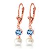 Genuine 5.2 ctw Blue Topaz & Pearl Earrings Jewelry 14KT Rose Gold - REF-35F9Z