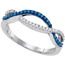 0.22 CTW Blue Color Diamond Double Row Ring 10KT White Gold - REF-14X9Y