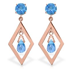 Genuine 2.4 ctw Blue Topaz Earrings Jewelry 14KT Rose Gold - REF-39T3A