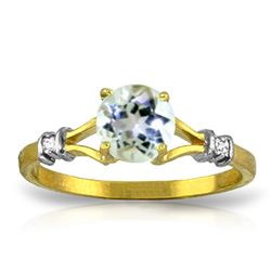 Genuine 1.02 ctw Aquamarine & Diamond Ring Jewelry 14KT Yellow Gold - REF-31X2M