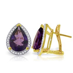 Genuine 6.82 ctw Amethyst & Diamond Earrings Jewelry 14KT Yellow Gold - REF-119P7H