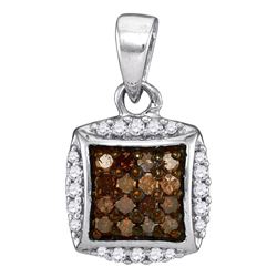 0.25 CTW Cognac-brown Color Diamond Square Cluster Pendant 10KT White Gold - REF-11F2N