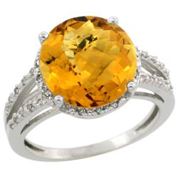 Natural 5.34 ctw Whisky-quartz & Diamond Engagement Ring 14K White Gold - REF-43G5M