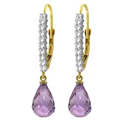 Genuine 4.8 ctw Amethyst & Diamond Earrings Jewelry 14KT Yellow Gold - REF-53V2W