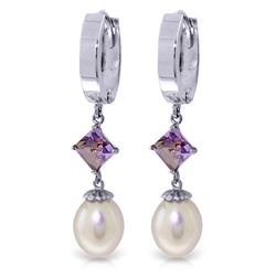 Genuine 9.5 ctw Pearl & Amethyst Earrings Jewelry 14KT White Gold - REF-53M2T