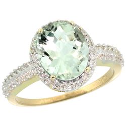 Natural 2.56 ctw Green-amethyst & Diamond Engagement Ring 10K Yellow Gold - REF-32G7M