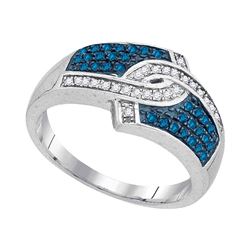 0.33 CTW Blue Color Diamond Hooked Ring 10KT White Gold - REF-25F4N