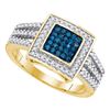 Image 1 : 0.50 CTW Blue Color Diamond Square Cluster Open Shank Ring 10KT Yellow Gold - REF-37F5N