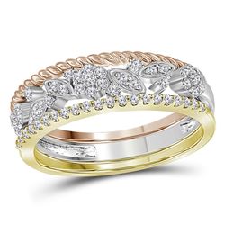 0.25 CTW Diamond Rope Floral 3-Piece Stackable Ring 10KT Tri-Tone Gold - REF-30Y2X