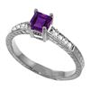 Genuine 0.65 ctw Amethyst & Diamond Ring Jewelry 14KT White Gold - REF-69F6Z