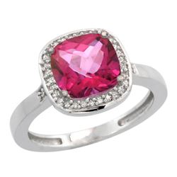 Natural 3.94 ctw Pink-topaz & Diamond Engagement Ring 14K White Gold - REF-38G3M