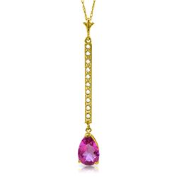 Genuine 1.80 ctw Pink Topaz & Diamond Necklace Jewelry 14KT Yellow Gold - REF-33Z8N