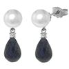 Genuine 8.7 ctw Pearl, Sapphire & Diamond Earrings Jewelry 14KT White Gold - REF-27P6H