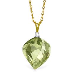 Genuine 13.05 ctw Green Amethyst & Diamond Necklace Jewelry 14KT Yellow Gold - REF-31Y6F