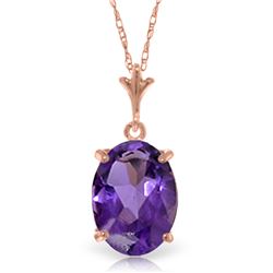 Genuine 3.12 ctw Amethyst Necklace Jewelry 14KT Rose Gold - REF-22A2K