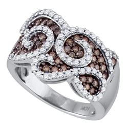 1 CTW Cognac-brown Color Diamond Swirled Cocktail Ring 10KT White Gold - REF-82N4F