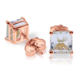 Genuine 1.75 ctw Aquamarine Earrings Jewelry 14KT Rose Gold - REF-29N2R