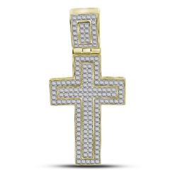 0.50 CTW Mens Diamond Roman Cross Charm Pendant 10KT Yellow Gold - REF-48H7M