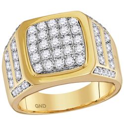 2 CTW Mens Diamond Square Cluster Ring 14KT Yellow Gold - REF-172M4H