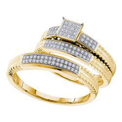 0.25 CTW His & Hers Diamond Cluster Matching Bridal Ring 10KT Yellow Gold - REF-41N9F