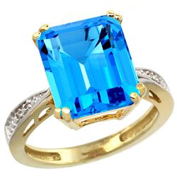 Natural 5.42 ctw Swiss-blue-topaz & Diamond Engagement Ring 14K Yellow Gold - REF-61W9K