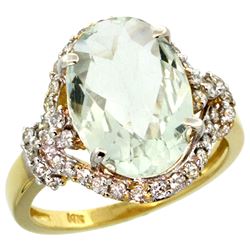 Natural 5.89 ctw green-amethyst & Diamond Engagement Ring 14K Yellow Gold - REF-88V8F