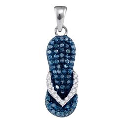 0.30 CTW Blue Color Diamond Flip Flop Sandal Nautical Shoe Pendant 10KT White Gold - REF-13H4M