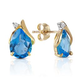 Genuine 5.06 ctw Blue Topaz & Diamond Earrings Jewelry 14KT Yellow Gold - REF-46P7H