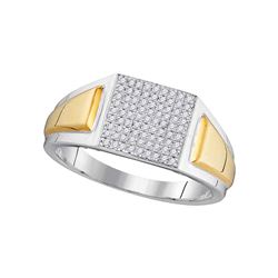 0.25 CTW Mens Diamond Square Cluster Ring 10KT Two-tone Gold - REF-40F4N