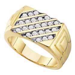 0.51 CTW Mens Channel-set Diamond Diagonal Ring 10KT Yellow Gold - REF-41N9F