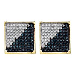 0.50 CTW Mens Blue Color Diamond Square Cluster Earrings 10KT Yellow Gold - REF-25X4Y