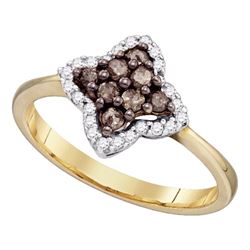 0.33 CTW Cognac-brown Color Diamond Cluster Ring 10KT Yellow Gold - REF-22F4N