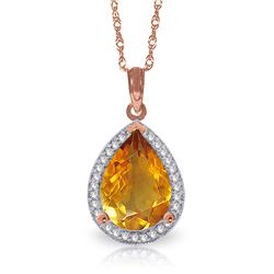 Genuine 3.66 ctw Citrine & Diamond Necklace Jewelry 14KT Rose Gold - REF-70A3K