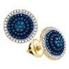 Image 1 : 0.55 CTW Blue Color Diamond Cluster Earrings 10KT Yellow Gold - REF-32N9F