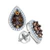 Image 1 : 0.99 CTW Brown Color Diamond Teardrop Cluster Earrings 10KT White Gold - REF-41K9W