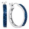 Image 1 : 0.50 CTW Blue Color Diamond Double Row Hoop Earrings 10KT White Gold - REF-37F5N