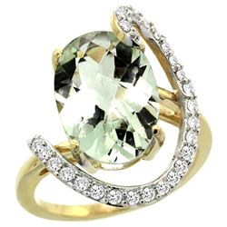 Natural 5.89 ctw Green-amethyst & Diamond Engagement Ring 14K Yellow Gold - REF-91N4G